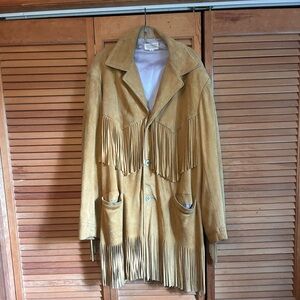 Vintage J. Peterman 100% Deer Suede Fringe Coat unisex Sz S